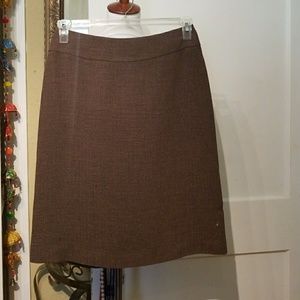 below knee length brown herringbone skirt